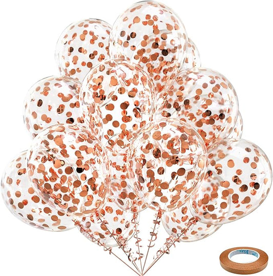 Bezente Rose Gold Confetti Latex Balloons - 60 Pack 12 inch Helium Rose Gold Confetti Balloons for Wedding Birthday Anniversary Bridal Shower Party Decorations