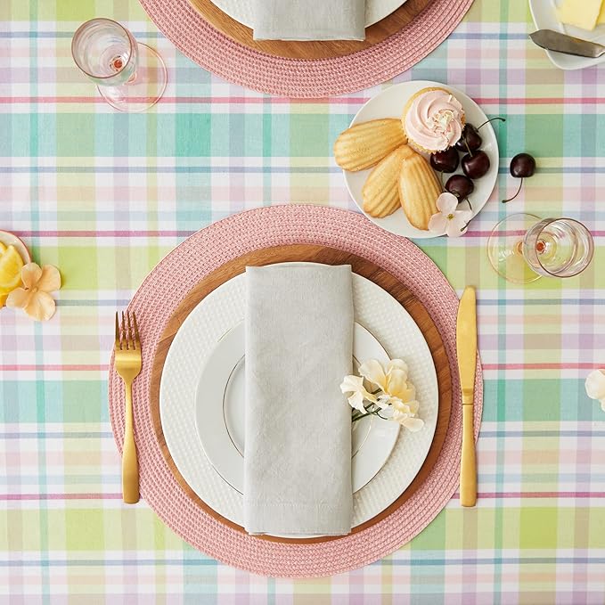 DII Spring Plaid Table Top Collection 100% Machine Washable Dress Up Your Table for Spring, Easter, Family Dinners, Picnics and Everyday, 60x84