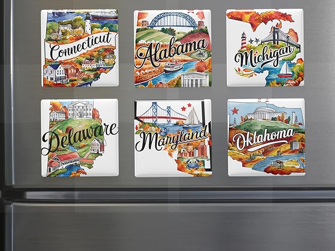 50 US States Magnet Set, Road Trip Travel Souvenir, Custom Fridge Magnets, Unique State Keepsake – Personalized Gift (6)
