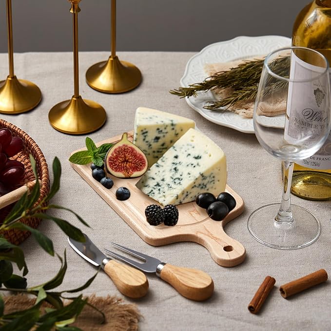 1 Set Bridal Baby Shower Cheese Prizes Wooden Square Board Gift Set Knives Forks Thank You Tags with Box for Guests for Valentines Bridal Baby Shower Housewarming (Maple Wood)
