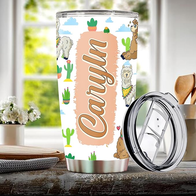 Personalized Alpaca Llama Tumbler Gifts for Girls Kids Daughter 20oz Travel Cup Coffee Mug Stainless Steel Insulated with Lid Watter Bottle Gift for Llama Lover