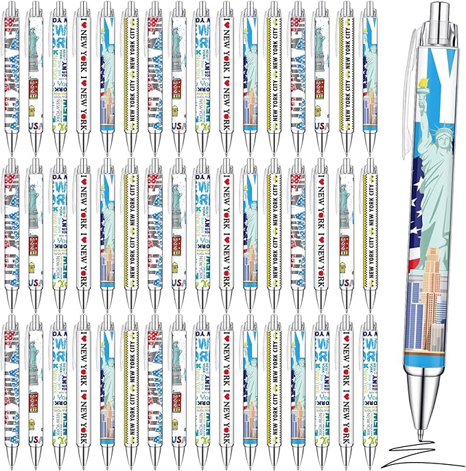 36 Pcs New York City Ballpoint Pen Collectible NYC Gift Pen Bulk Retractable NY Souvenir Souvenirs USA New York City Souvenirs for Office Supplies, 6 Styles, Black Gel Ink