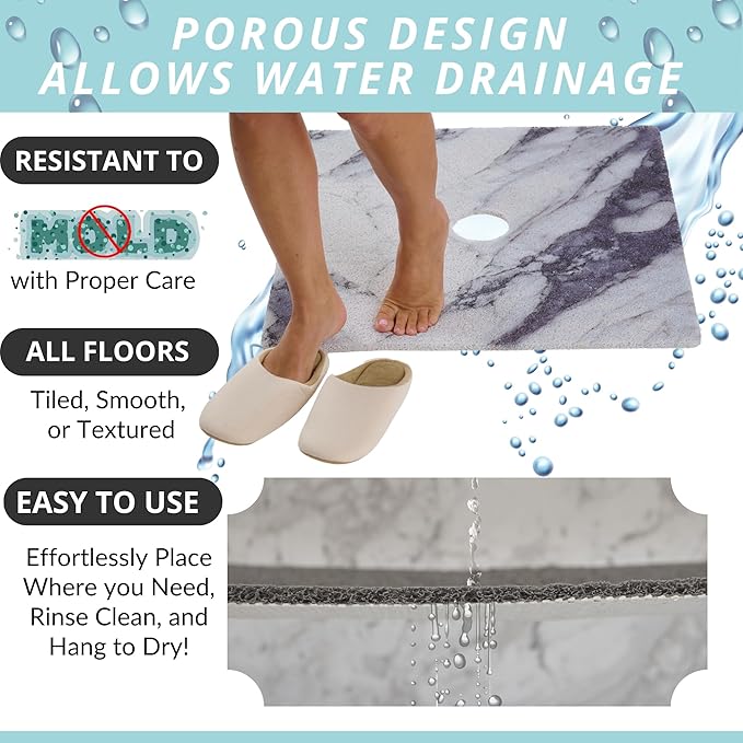 Shower Mat with Center Drain Hole - Secure Loofah Non Slip Shower Mats for Inside Shower - 27x27 Square Bath Mats for Shower - Anti Slip Shower Stall Mat - Square Shower Floor Mat (27x27 Blue Gray)