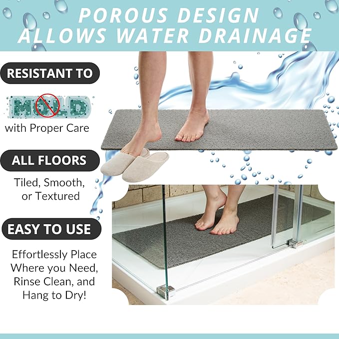 Non Slip Bathtub Mat Shower Mat for Tub - Loofah Bath Mats for Bathroom - 40x16 Bathtub Floor Mat - Textured Anti Slip Bath Mat Without Suction Cups - Secure Mat for Wet Areas (40x16 Gray)