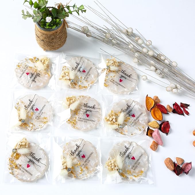 20 Pcs Magnet Wedding Favors for Guests Bulk Crystal Resin Fridge Magnet Souvenirs Gifts with Dry Flowers Thank You Text for Wedding Engagement Bridal Baby Shower