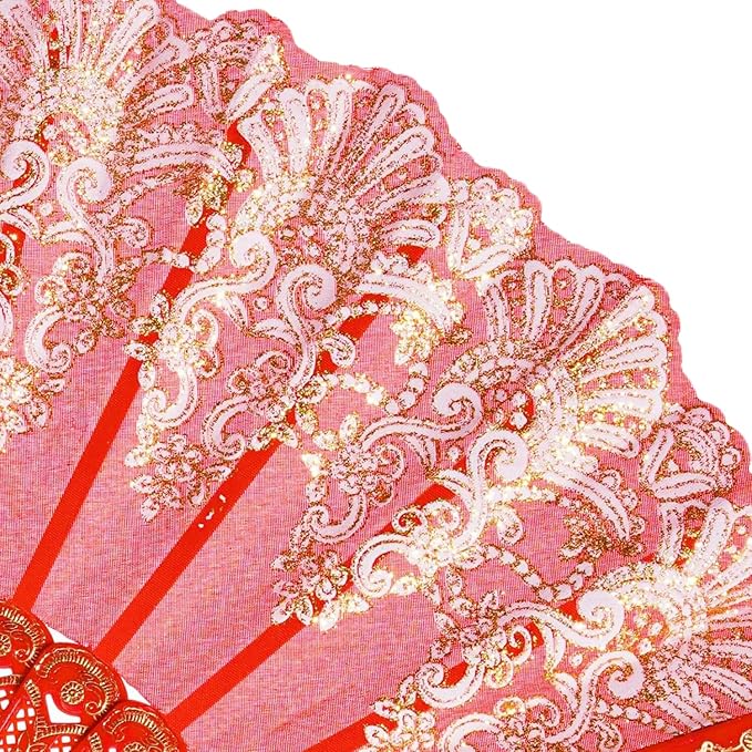 QIRMIZI 30 Pack Folding Handheld Fans, Silk Spanish Fan, Perfect for Weddings, Parties, and Dancing,Red