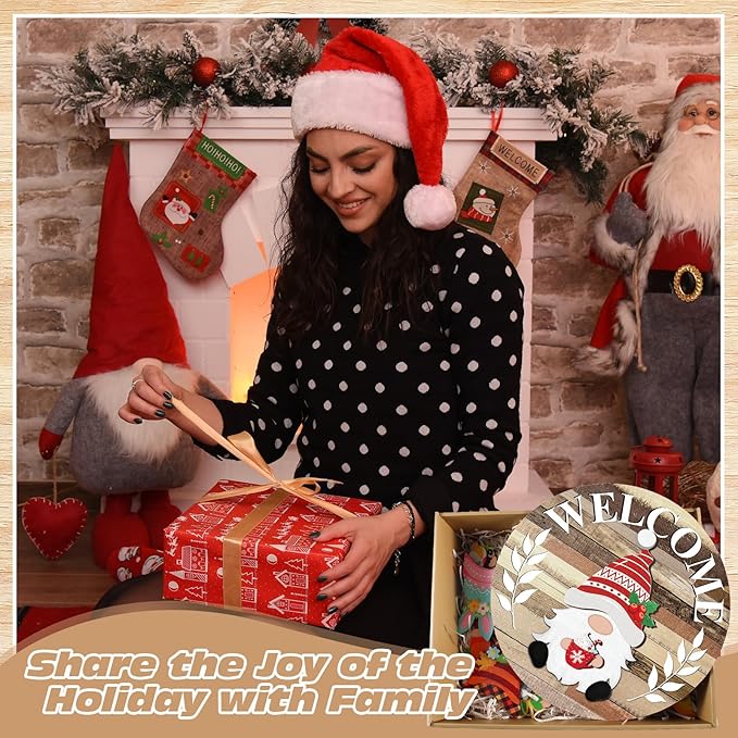Qunclay Interchangeable Wooden Gnome Decor Holiday Seasonal Gnome Decorations with Magnet Pieces and Detachable Hats Changeable Welcome Sign for Home(Black White Grey)