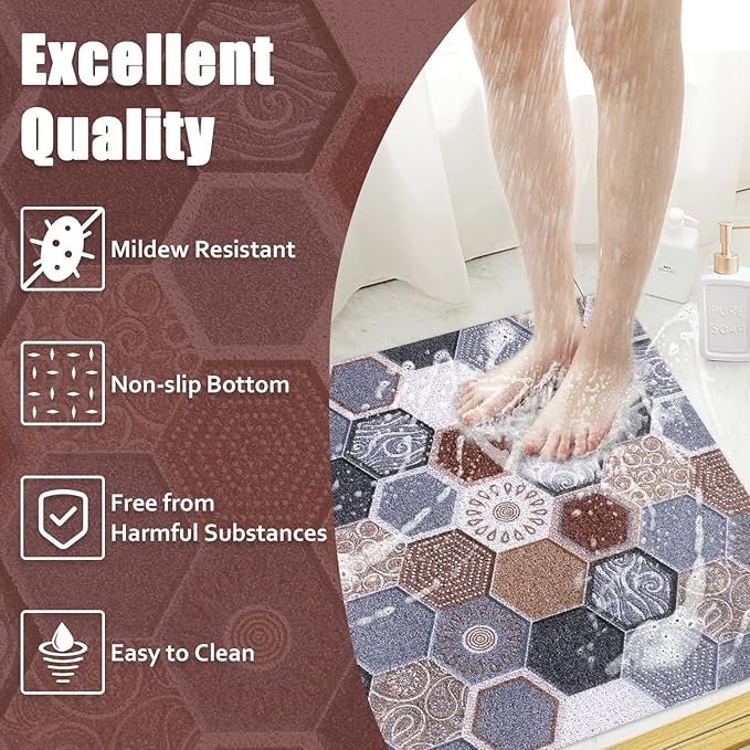 Shower Mat Bathtub Mat Non-Slip, 24x32 Inch, Soft Comfort Bath Mat with Drainage Holes, PVC Loofah Massage Bathmat for Shower, Tub, Bathroom, Wet Areas, Quick Drying