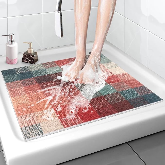 Shower Mat Bathtub Mat Non-Slip: 32x32 Inch Soft Comfort Bath Mat with Drainage Holes, PVC Loofah Massage Bathmat for Shower, Tub, Bathroom, Wet Areas, Quick Drying