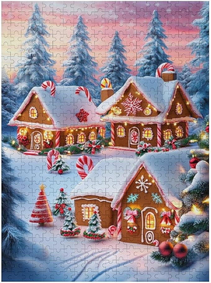 Wooden Puzzle - Christmas Gingerbread House and Candy Jigsaw Puzzles，Wooden Puzzles for Adults 500 Pieces Challenge Puzzles，Educational Games，Family Puzzles，Unique Gifts for Wall Art