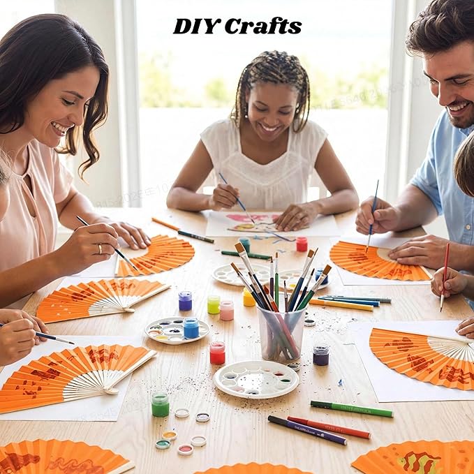 JOHOUSE 12 Packs Paper Folding Hand Fans, 8.3 Inch Orange Paper Fans Handheld Decorative Accessories for Wedding, Outdoor Party Favors, Bridal Shower DIY Decoration Photography Props
