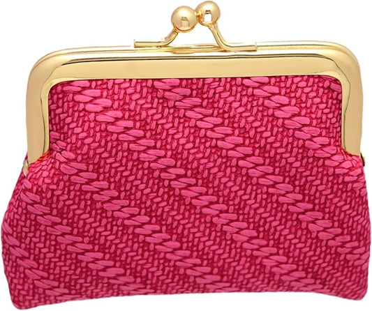 Coin Purse Vintage Bag Lock Wallet Buckle Kiss Lock change purse change holder wallet coin Leather coin wallet(A Rose red)