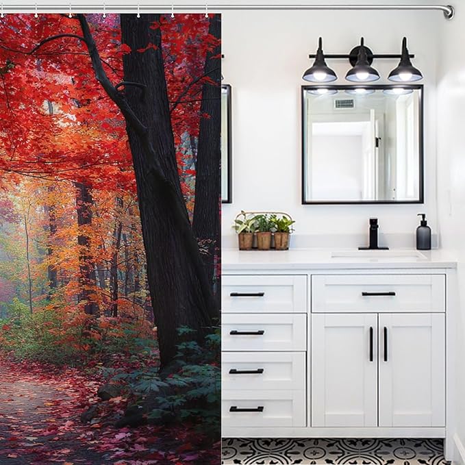 Thanksgiving Fall Maple Shower Curtain Waterproof Washable Fabric Bathroom Shower Curtains for Bathroom Decorations Home Indoor Decor 72x72Inch