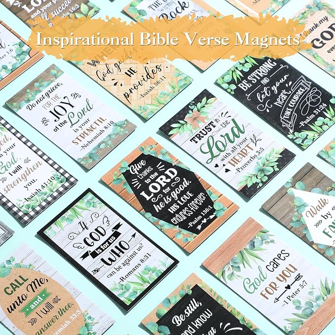Blosssound 60 Pcs Inspirational Christian Magnets with Bible Verses Religious Refrigerator Magnet Motivational Quotes Fridge Scripture Positive Gifts for Home Office School Locker Decor(Green Plant)