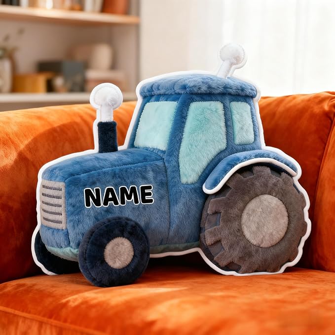 Personalized Tractor Shaped Pillow, Custom Name Plush Stuffed Pillows, Suitable for Beds, Sofas, Bedrooms, Living Rooms Custom Decorative Cushion Gifts for Birthday and Anniversary