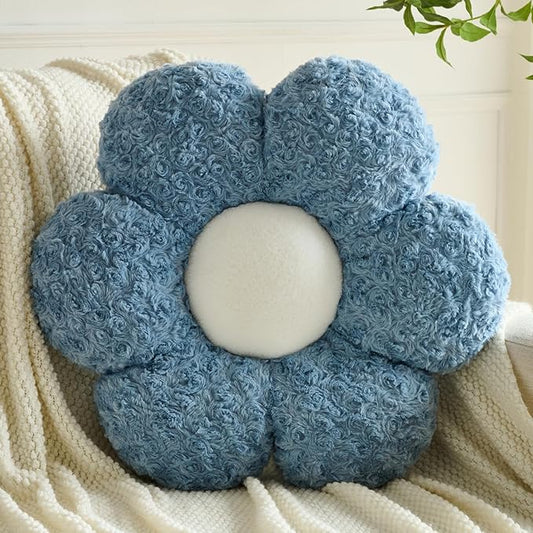 Flower Pillows, Decorative Throw Pillow with Soft Plush for Couch, Flower Shaped Pillow Home Decor Daisy Pillow for Bed (Grey Blue, 14.9 Inches)