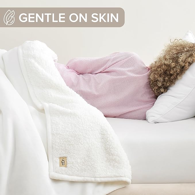 UGG Nita King/California King Blanket Fleece Fluffy Reversible Soft Fuzzy Bedding Cozy Plush Warm Oversized Blanket Machine Washable Bedroom Decor for Big Couch or Bed, 110-inch x 90-inch, White Snow