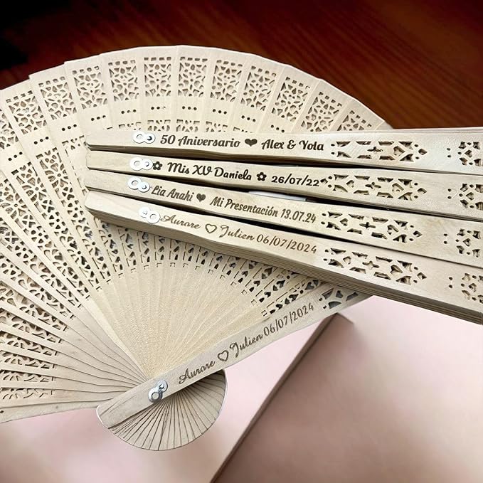 1Pcs Personalized Sandalwood Wedding Fans -Custom Elegant Handheld Fans for Brides, Grooms, and Guests - Perfect Wedding Favors and Decor (with Organza Bags)