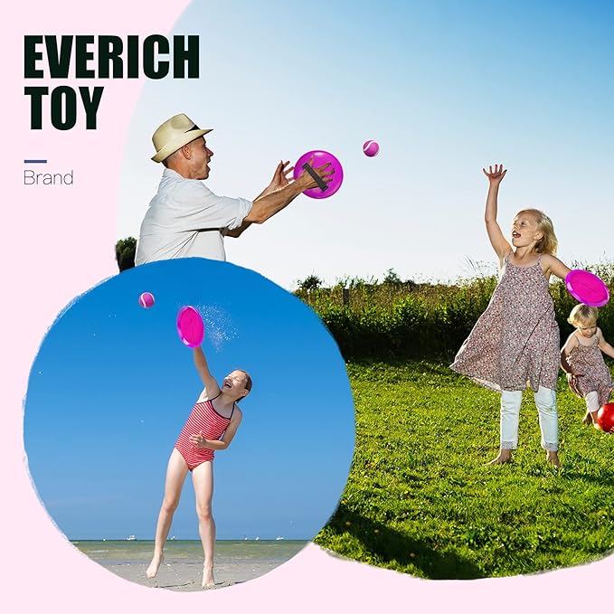 EVERICH TOY Upgraded Toss and Catch Ball Game Set, Kids Toy Stocking Stuffers for Boys Girls Ages 3-12, Includes 2 Paddles 2 Sticky Balls, Water-Resistant Indoor Outdoor Toy for Beach Pool Yard