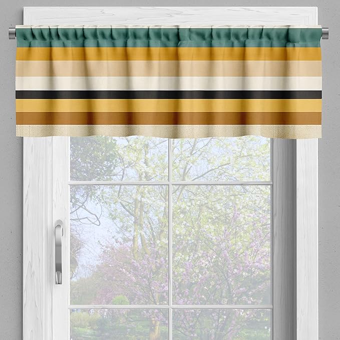 Ambesonne Stripes Window Valance, Modern Pastel Summer Tone Lines Cottagecore Feels Art Simple Designed, Curtain Valance for Kitchen Bedroom Decor with Rod Pocket, 42" x 18", Mustard Eggshell Cocoa