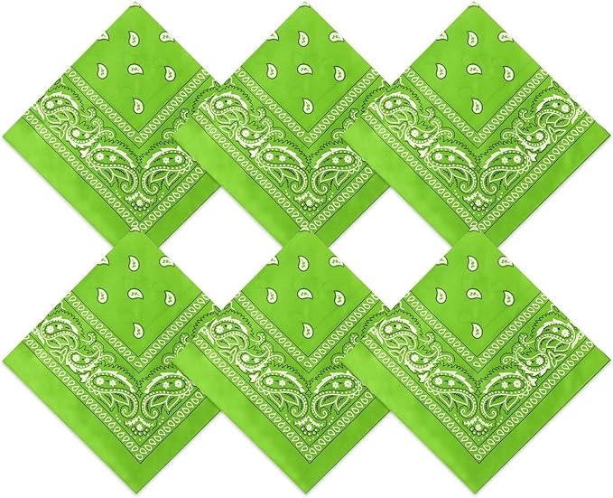 Blulu 6 Pcs Neon Color Cowboy Bandanas for Men Women Assorted Paisley Pattern Handkerchiefs 22 x 22 Inch Kids Headwrap Scarfs