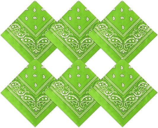 Blulu 6 Pcs Neon Color Cowboy Bandanas for Men Women Assorted Paisley Pattern Handkerchiefs 22 x 22 Inch Kids Headwrap Scarfs