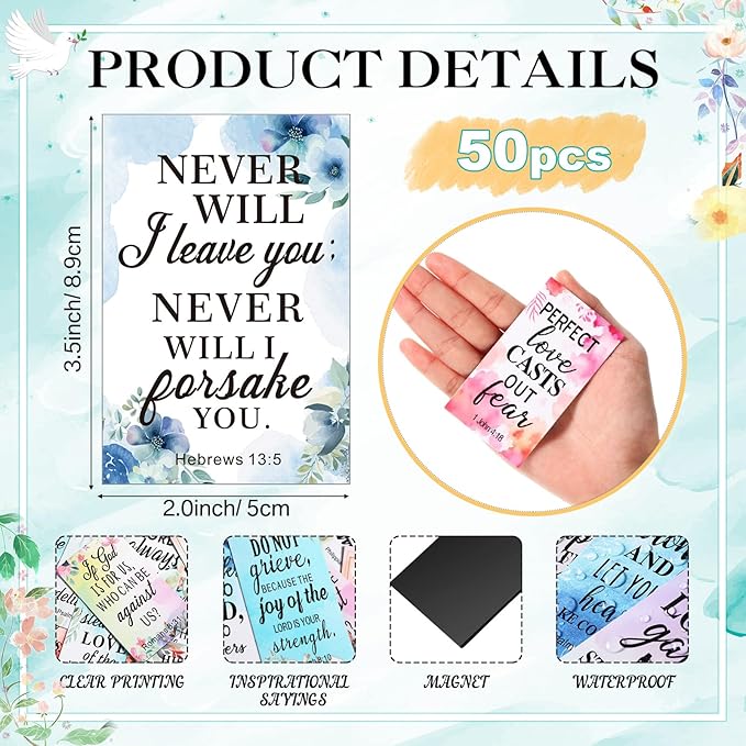 Blosssound 50 Pcs Inspirational Christian Magnets with Bible Verses Religious Refrigerator Magnet Motivational Quotes Fridge Scripture Positive Gifts for Home Office School Locker Decor(Floral)