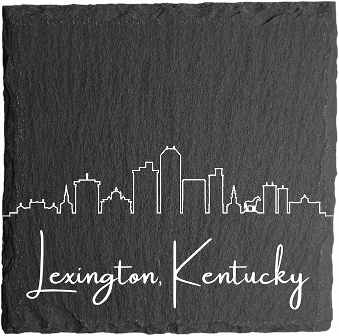 Blue Ridge Mountain Gifts - Lexington KY Skyline Coasters, Set of 4 - Lexington Kentucky Souvenir, Slate Coasters with Minimalist Skyline, Housewarming Gift for Friends, Family, & Neighbors
