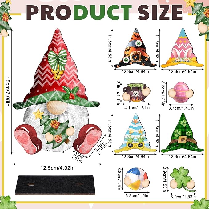 Blulu 34 Pcs Christmas Interchangeable Wooden Gnome Decor DIY Holiday Christmas Seasonal Tiered Tray Decoration Gnomes with Magnet Pieces Welcome Sign for Xmas Holiday Decorations (Vivid)