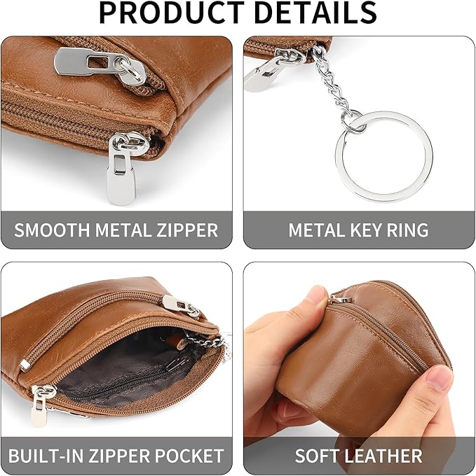SENDEFN Genuine Leather Small Coin Purse Pouch Change Holder Wallet for Women With KeyChain