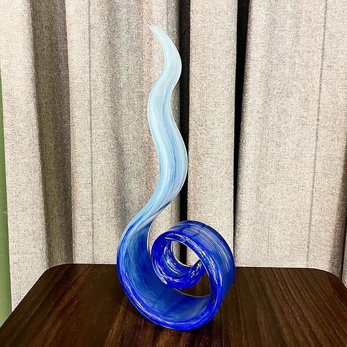 11.4" Tall Hand-Blown Glass Sculpture Murano-Style Sculpture Art Ornament Statue Figurines Home Decor Accent Piece Coastal Ocean Nautical Home Decor,Shelf,TV Stand,Tabletop Centerpieces,Wonderful Gift