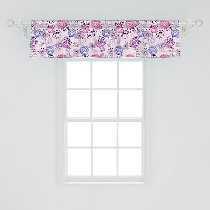 Ambesonne Purple Window Valance, Watercolor Style Floral Fireworks Blooming Flowers Abstract Spiral Doodle Spots Art, Curtain Valance for Kitchen Bedroom Decor with Rod Pocket, 42" x 12", Blue Pink