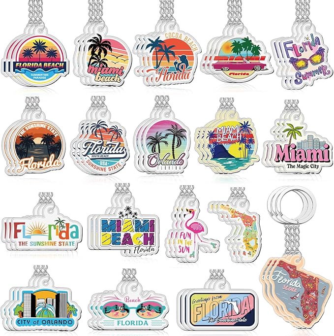 Landical 18/54Pcs Acrylic US Keychain Bulk USA City States Key Ring Florida California Chicago San Francisco Gift Souvenir