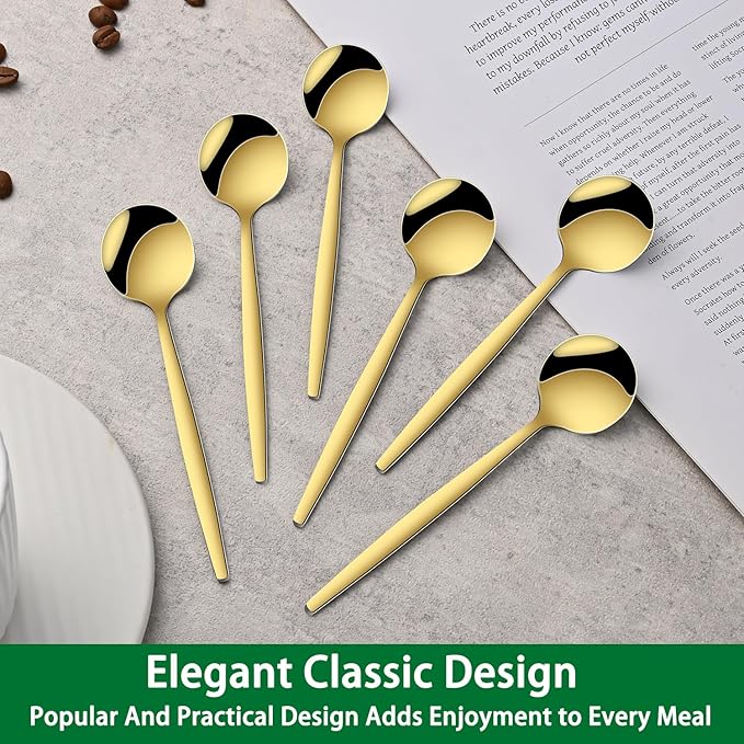 5.1 Inch Coffee & Tea Spoon,6 Pieces Gold Stainless Steel Teaspoon,Mini Spoons For Dessert And Coffee,Durable Demitasse Coffee Spoons For Dessert
