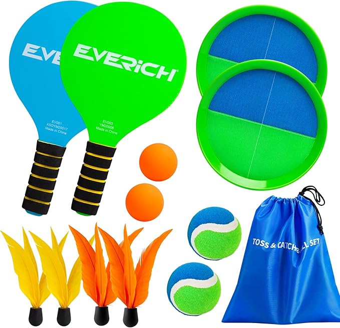EVERICH TOY Toss and Catch Ball Set & Paddle Ball, Outdoor Games for Kids Toys, Christmas Family Games, Beach Pool Camping Yard Game Outside Toys, Gifts for Boys Girls 3 4 5 6 7 8 9 10 11 12 Years Old