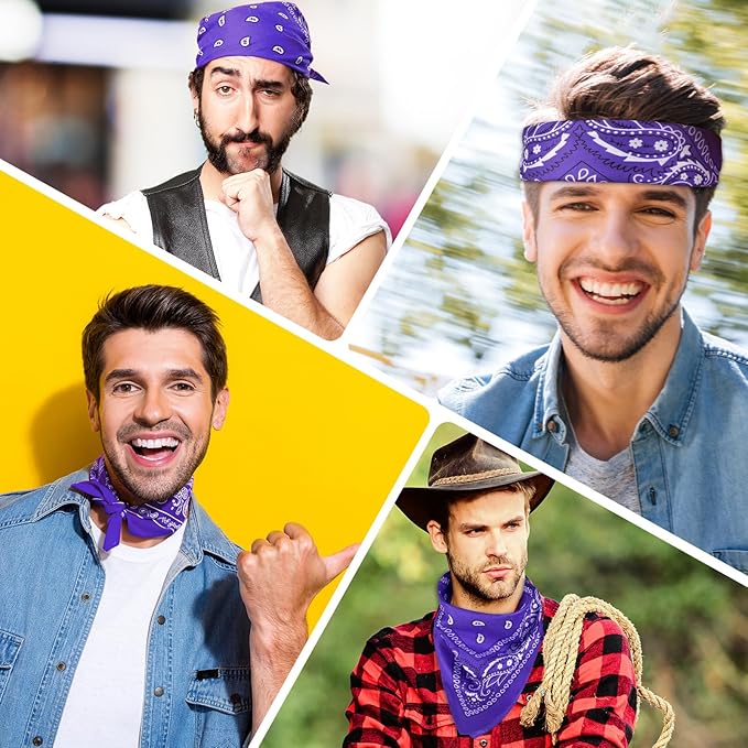 PLULON 30 Pack Bandanas for Men Women, Polyester Novelty Paisley Pattern Bandana Headbands Wristband Neckerchief Cowboy