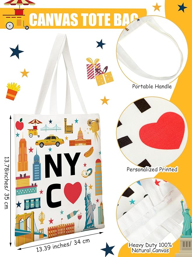 Paterr 4 Pcs New York Canvas Tote Bag New York Souvenir Gift NYC Seattle Souvenir Grocery Bag Women Travel Gifts Grocery Shopping Bag Christmas Party Favors