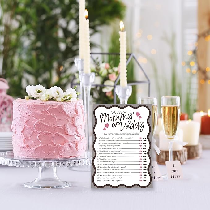 Guess Who？Mommy Or Daddy Games For Baby Shower, 30 Double Sided Minimalism Game Card For Boy Girl, Baby Announcement Gender Reveal,Baby Shower Decoration And Favor- A03