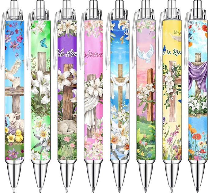 He Is Risen Religious Ballpoint Pens Set – Easter Cross Faith-Inspired Writing Pens with Encouraging Bible Messages – Smooth Black Ink Pens for Church Services, Ministry Outreach, Easter Gifts, 8 Pack