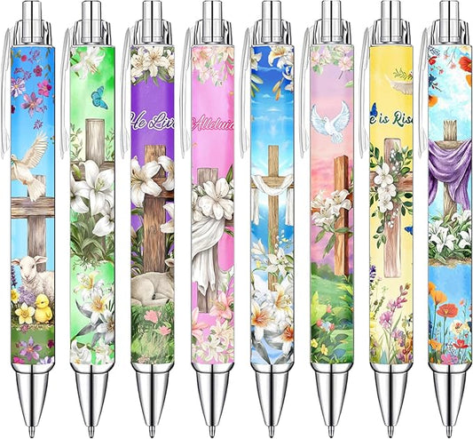He Is Risen Religious Ballpoint Pens Set – Easter Cross Faith-Inspired Writing Pens with Encouraging Bible Messages – Smooth Black Ink Pens for Church Services, Ministry Outreach, Easter Gifts, 8 Pack