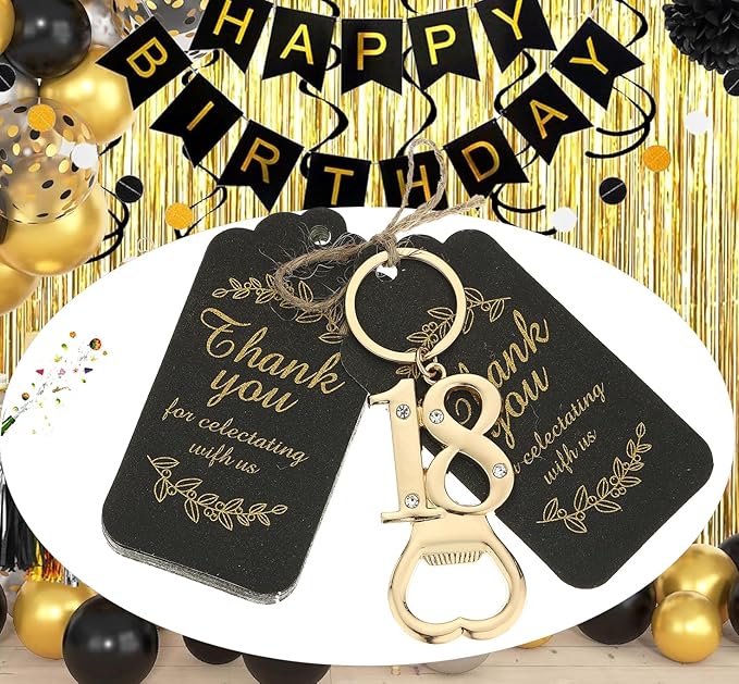 24 pcs 18th Gold Keychain Bottle Opener Birthday Party Favors for Guests,18th Beer Bottle Opener Favors Bulk for Birthday Anniversary Souvenirs Party Decor Supplies (Gold 18th)