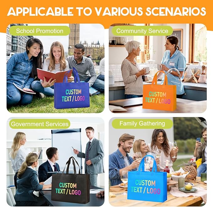 KQVXZZB Custom Reusable Grocery Bags with Logo & Text Printing 10/50/100PACK- Eco-Friendly Promotional Tote Bags for Businesses, Bulk Orders, Events, Retail (Durable/Washable/Multi-Use)