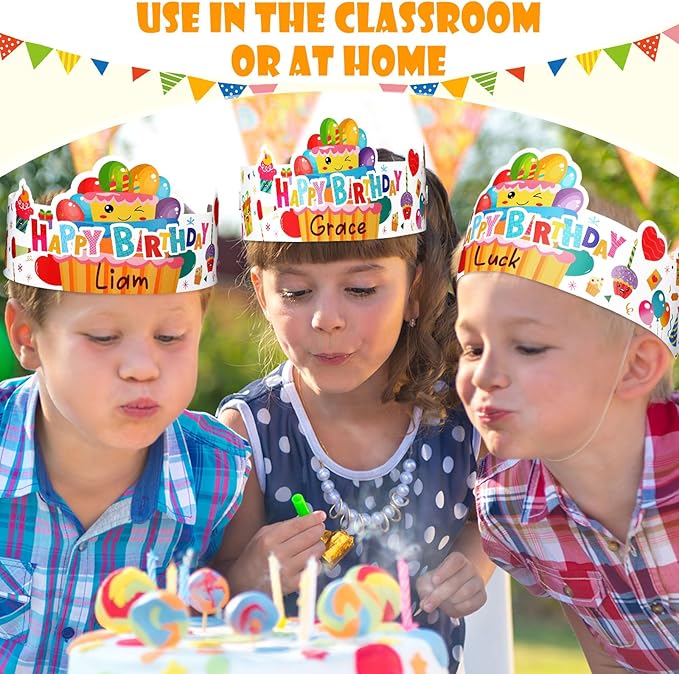 Outus 42 Pack Happy Birthday Crowns for Kids Classroom with Elastic Band for Teachers Students Kindergarten Party