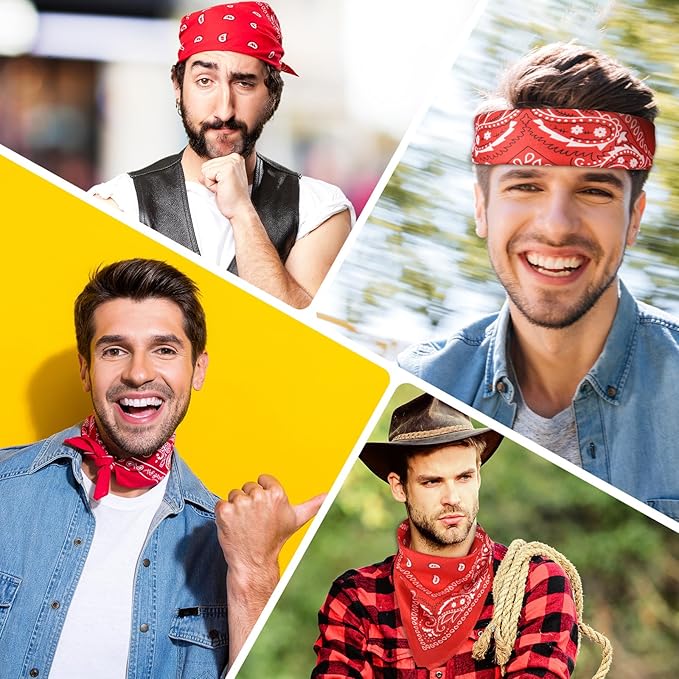 PLULON 30 Pack Bandanas for Men Women, Polyester Novelty Paisley Pattern Bandana Headbands Wristband Neckerchief Cowboy