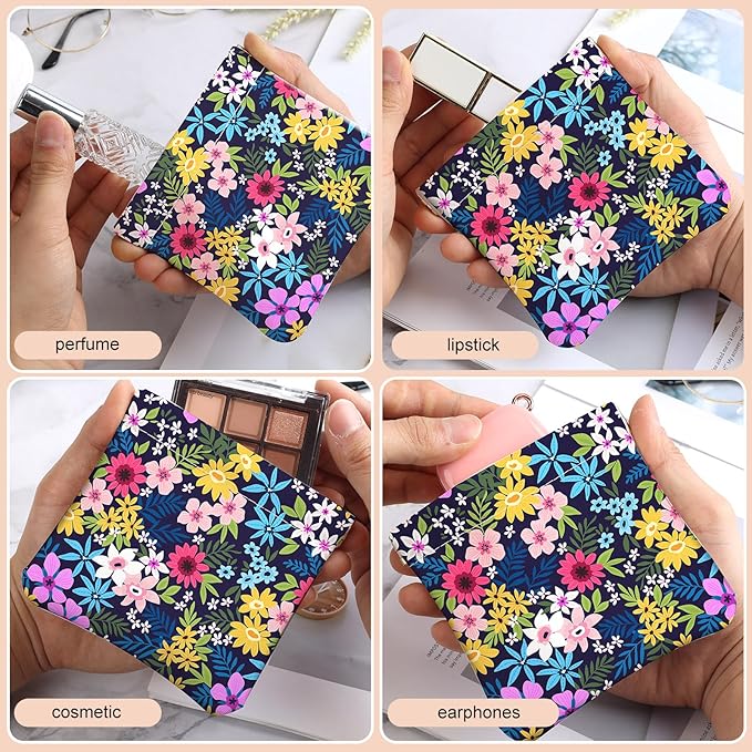 2Pcs PU Leather Small Squeeze Coin Purse Pouch Mini coin Bag Unique And Cute Wallet Cosmetic Bags Change Bag For Women Girls Men （Yellow and blue floral print