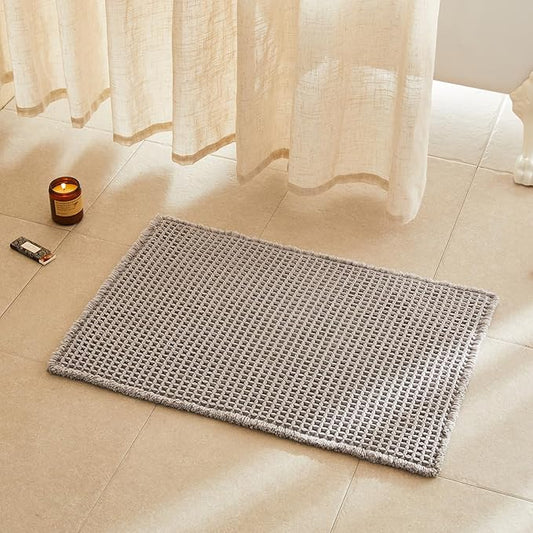 Waffle Bath Mat, Boho Bathroom Rugs Non Slip Washable Super Absorbent Quick Dry Bath Mat Farmhouse Bathroom Decor, 30"x20" Light Grey