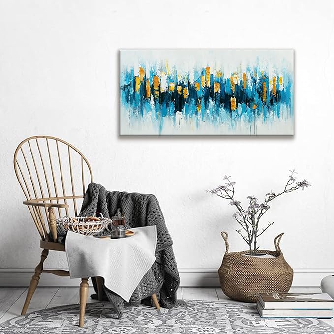 Suconvng Blue And Gold Abstract Wall Art Painting Canvas Art Wall Decor 20x40 Inch Decorations Blue Wall Art Canvas Abstract Art Picture For Bedroom Kitchen Office Home Decor