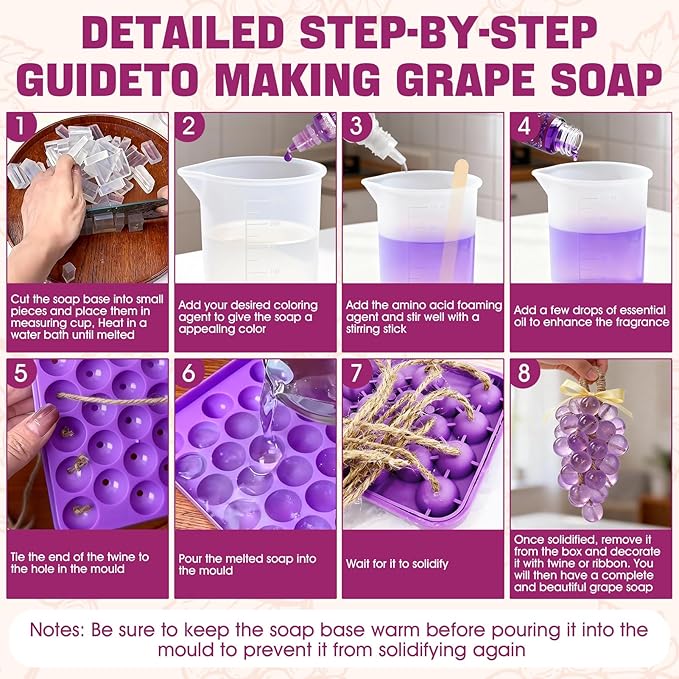 Soap Making Kit for Adults, Grape Soap Complete Accessories Contains Mould Soap Base Color Essential Oil Realistic and Beautiful Appearance Safe and Reliable Ingredients Perfect Handmade Gift