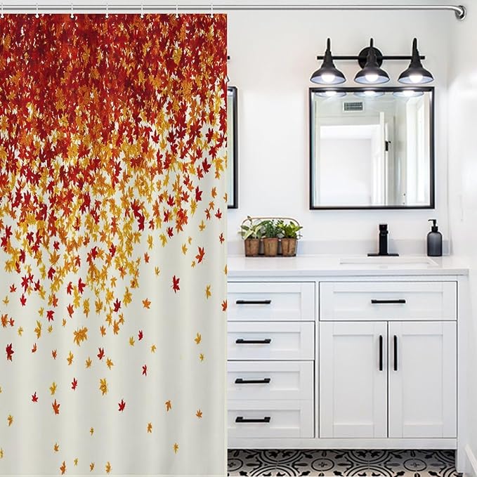 Fall Autumn Shower Curtain Maple Leaves Orange Red Leaf Harvest Waterproof Washable Fabric Bathroom Shower Curtains for Bathroom Decorations Home Indoor Decor 35x72Inch
