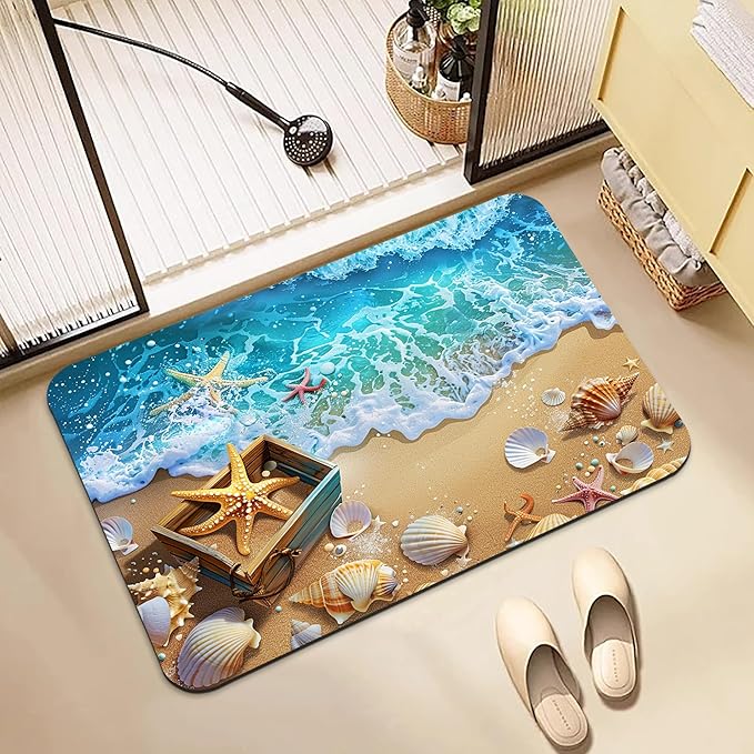 Bathroom Rugs Non Slip Quick Dry Bath mat Rubber Bathroom mat, Super Absorbent Bath mat, Washable Bathroom mat Bath Rugs, Shower Mat Bath Mats for Bath Floor, 15.7x23.6in, Seaside